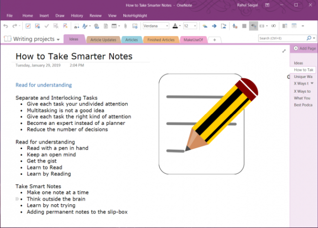 prezentând în OneNote 2016