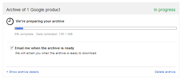 Google Takeout-progres-bar