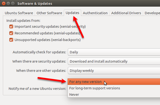 Modificați setarea pentru a primi notificări despre orice versiune nouă Ubuntu