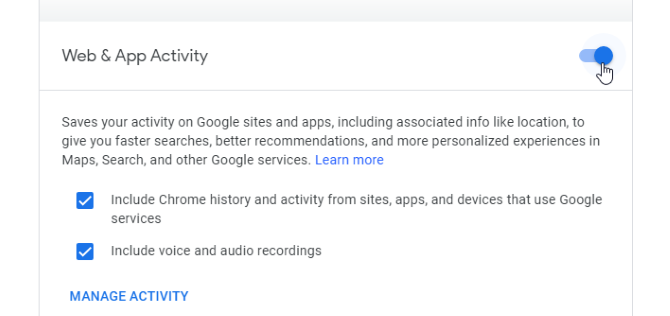 Dezactivarea urmăririi aplicației web în Activitățile Google