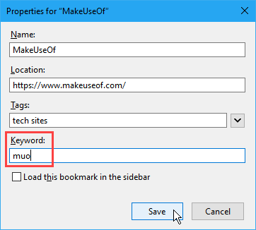 Adăugați un cuvânt cheie la un marcaj în Firefox