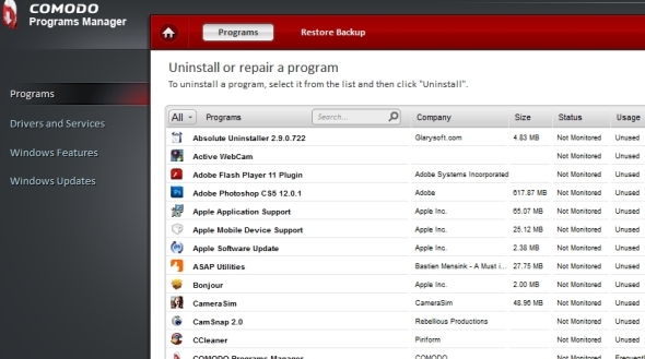 Comodo-Programe-manager-Windows Uninstaller