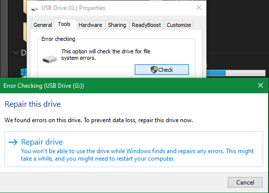 Reparație Windows Drive USB