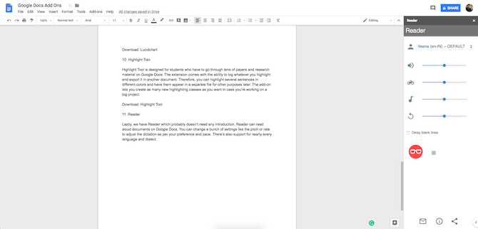 Add-on Google Docs Reader