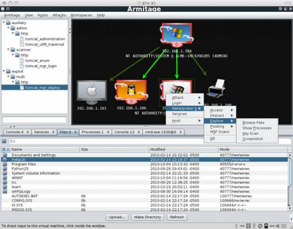 Armitage - o GUI pentru cadrul Metasploit care face foarte ușor găsirea și exploatarea vulnerabilităților