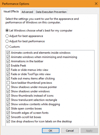 Opțiuni de performanță Windows 10