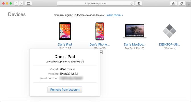 Site-ul Apple ID cu număr de serie iPad