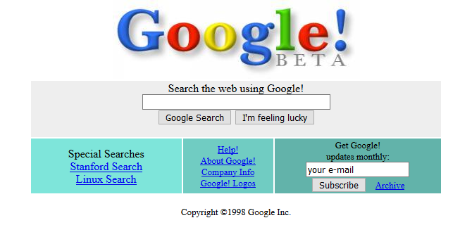 Screenshot de Google în 1998