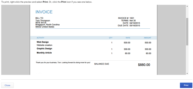 5 QuickBooks online - previzualizare factură