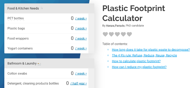 Calculați consumul și risipa anuală de plastic cu ajutorul Calculatorului de amprentă plastică Omni Calculator