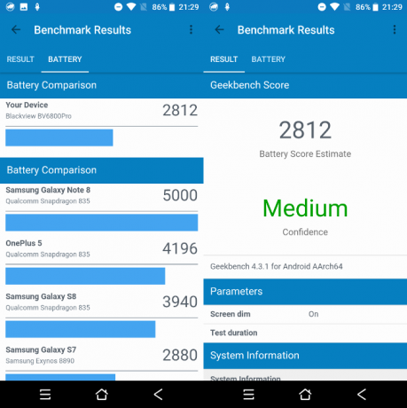 Statisticile bateriei Geekbench pentru BV6800 Pro