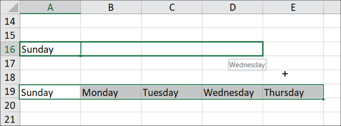 Zilele săptămânii de completare automată Excel