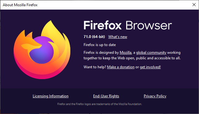 Fereastra de actualizare Firefox