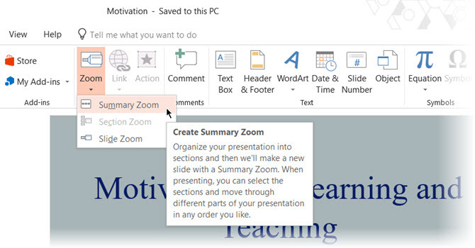 Rezumat Zoom în PowerPoint