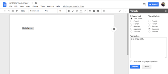 Google Docs Translate Add-On