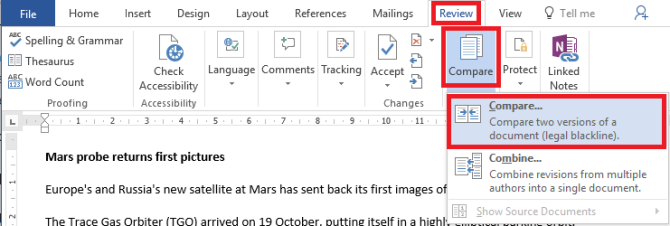 microsoft word compare docs compare