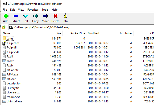 Conținutul pachetului software de anatomie 7zip