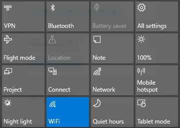 Windows 10 cu acțiune rapidă wi-fi