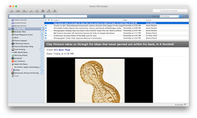 Cititor RSS Viena pe macOS