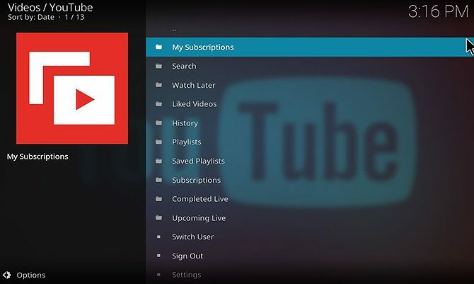 Cum se instalează și se folosește complementul YouTube Kodi - meniul de accesoriu