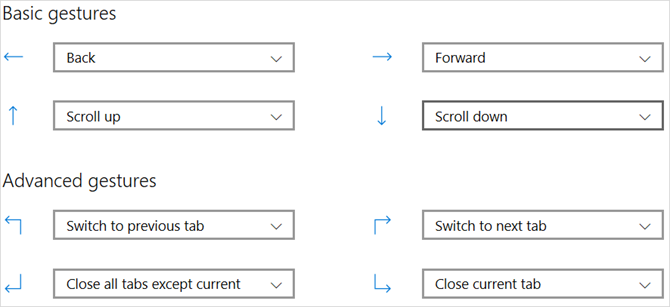 setările gesturilor mouse-ului marginea microsoftului