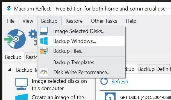 Backup de bază în Macrium Reflect Free