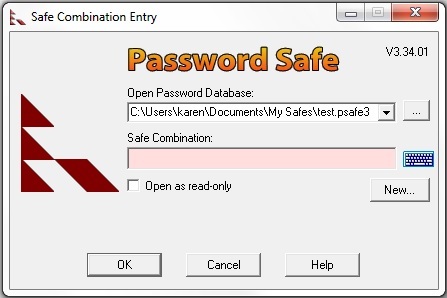 Ecran de conectare pentru utilitatea Password Safe