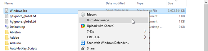 Faceți clic dreapta pe ISO pentru a-l arde în mod nativ în Windows