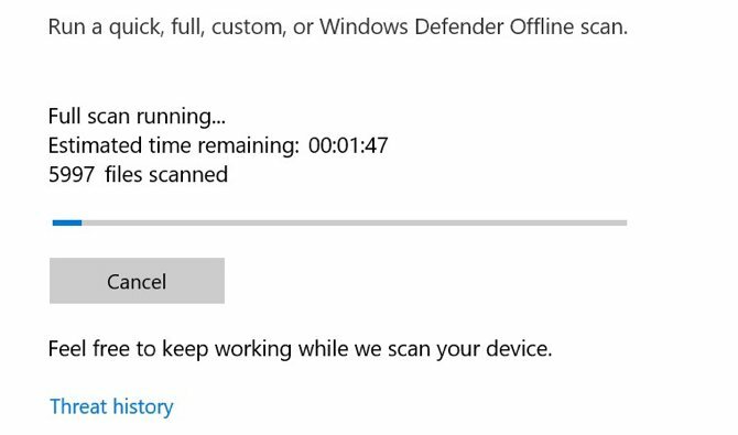 Scanare antivirus Windows Defender