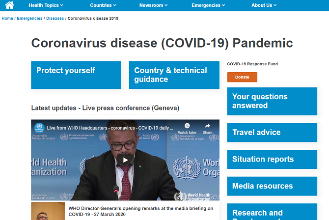 Cine site-ul web despre pandemia de coronavirus