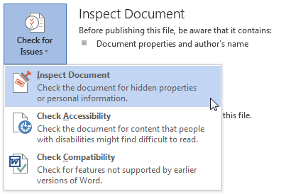 Documentul de inspecție Microsoft Word 2013