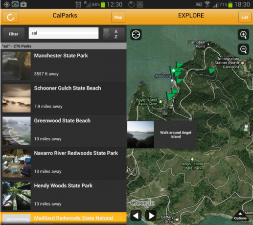 Aplicația CalParks Android