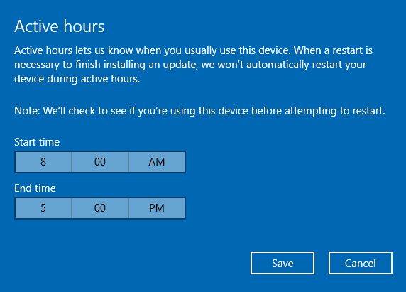 Windows 10 actualizează orele active