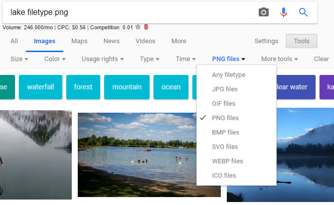 Căutare de imagini Google după Filetype