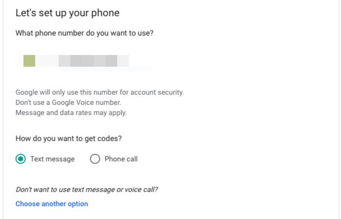 Adăugați numărul de telefon în timpul configurarii 2FA pentru contul Google