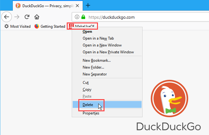 Faceți clic dreapta pe un marcaj din Firefox și selectați Ștergere