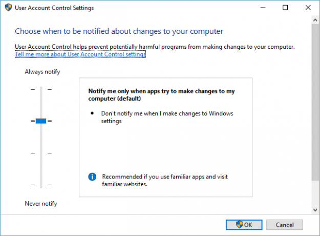 Setări pentru controlul contului de utilizator Windows 10