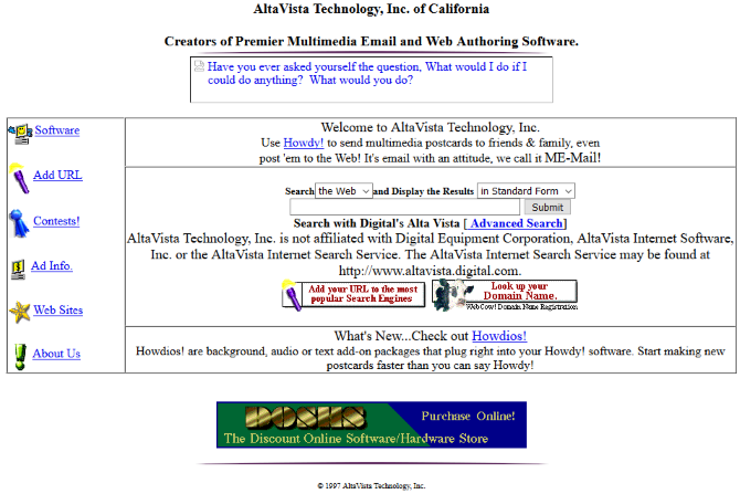 Screenshot de AltaVista în 1997