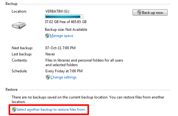 Windows 7 backup