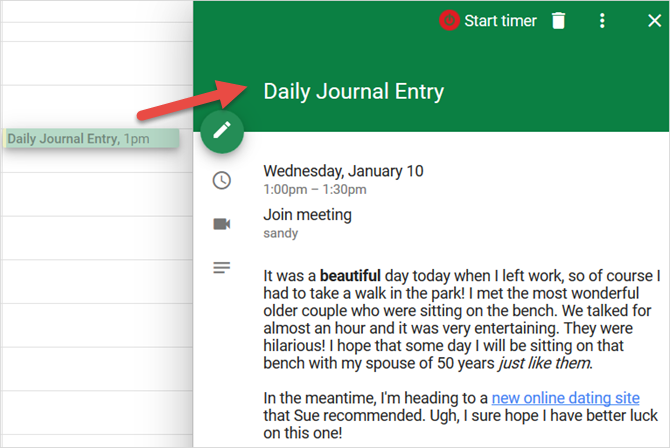 jurnal personal Google Calendar