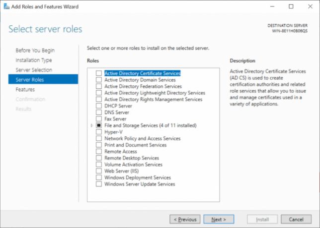 Selectarea rolurilor Windows Server