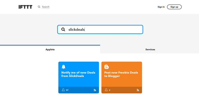 IFTTT Applet Rezultatele paginii de căutare pentru SlickDeals