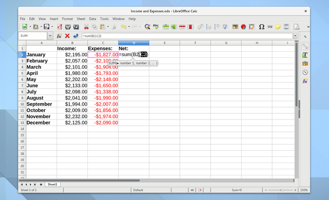 Captura de ecran LibreOffice Calc pentru Linux Budge Apps