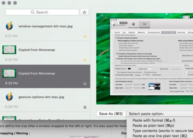 Funcția de clipboard BetterTouchTool pe Mac