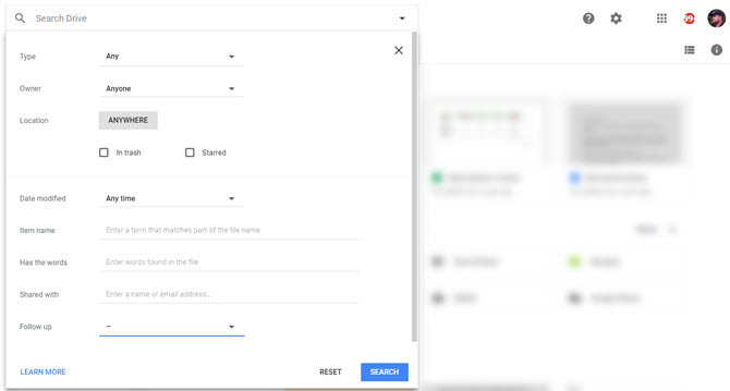 Filtre de căutare Google Drive