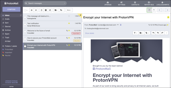 Interfață web ProtonMail