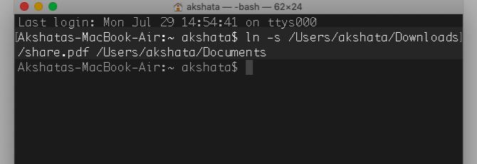 Comanda Terminal pentru crearea unei legături simbolice pe macOS