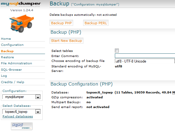 Cum să faceți o copie de rezervă în mod regulat a bazei dvs. de date MySQL cu MySQLDumper sqldump9