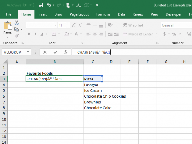Creați o listă cu bulete din elementele dintr-o altă coloană din Excel