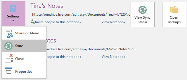 Note de sincronizare OneNote